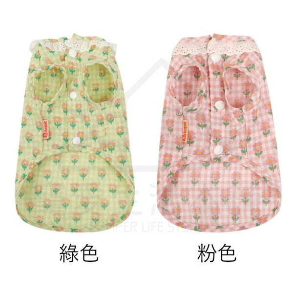寵物夏季薄款格紋花朵防曬背心